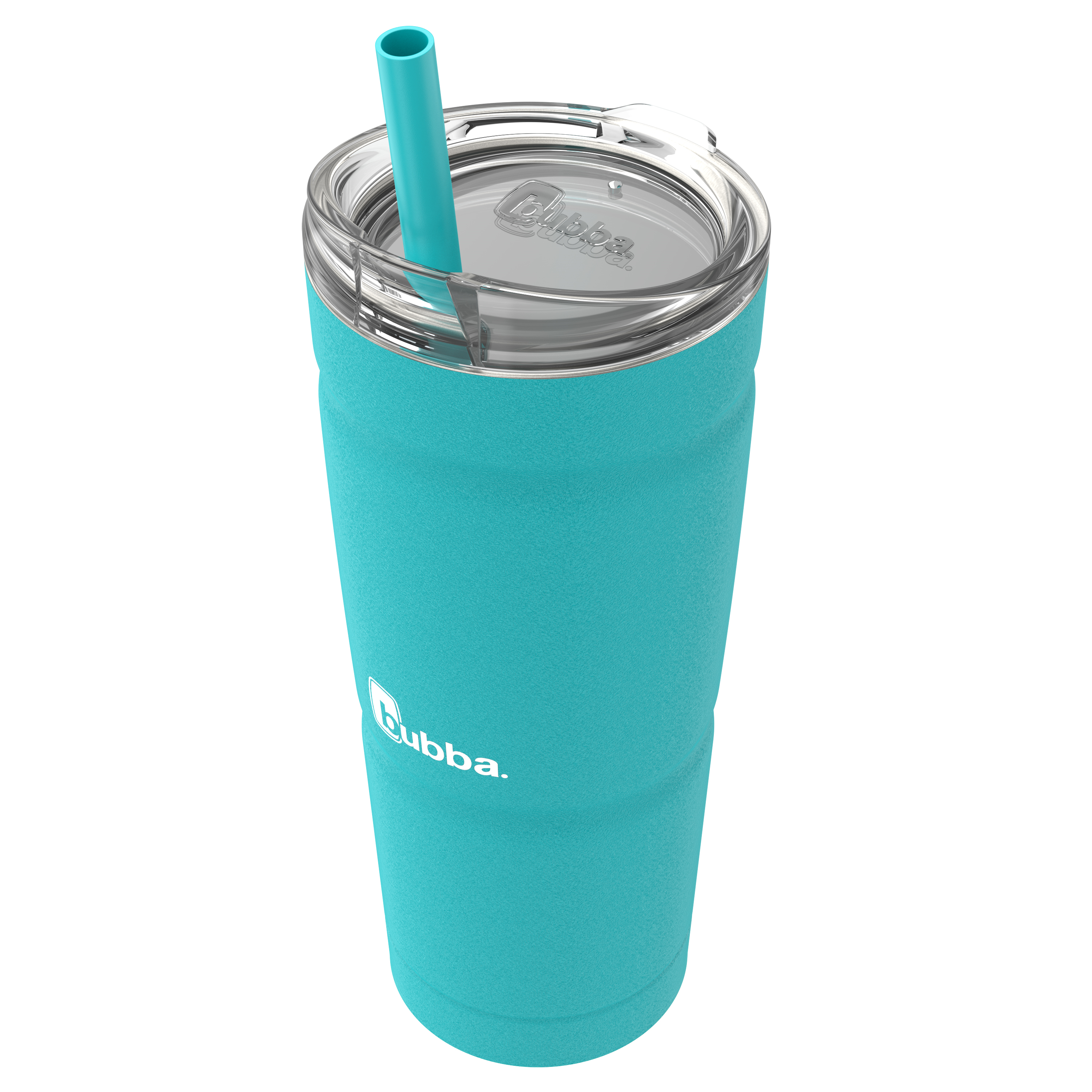 bubba Envy S 24 oz stainless steel tumbler in Scuba, angled view with straw lid