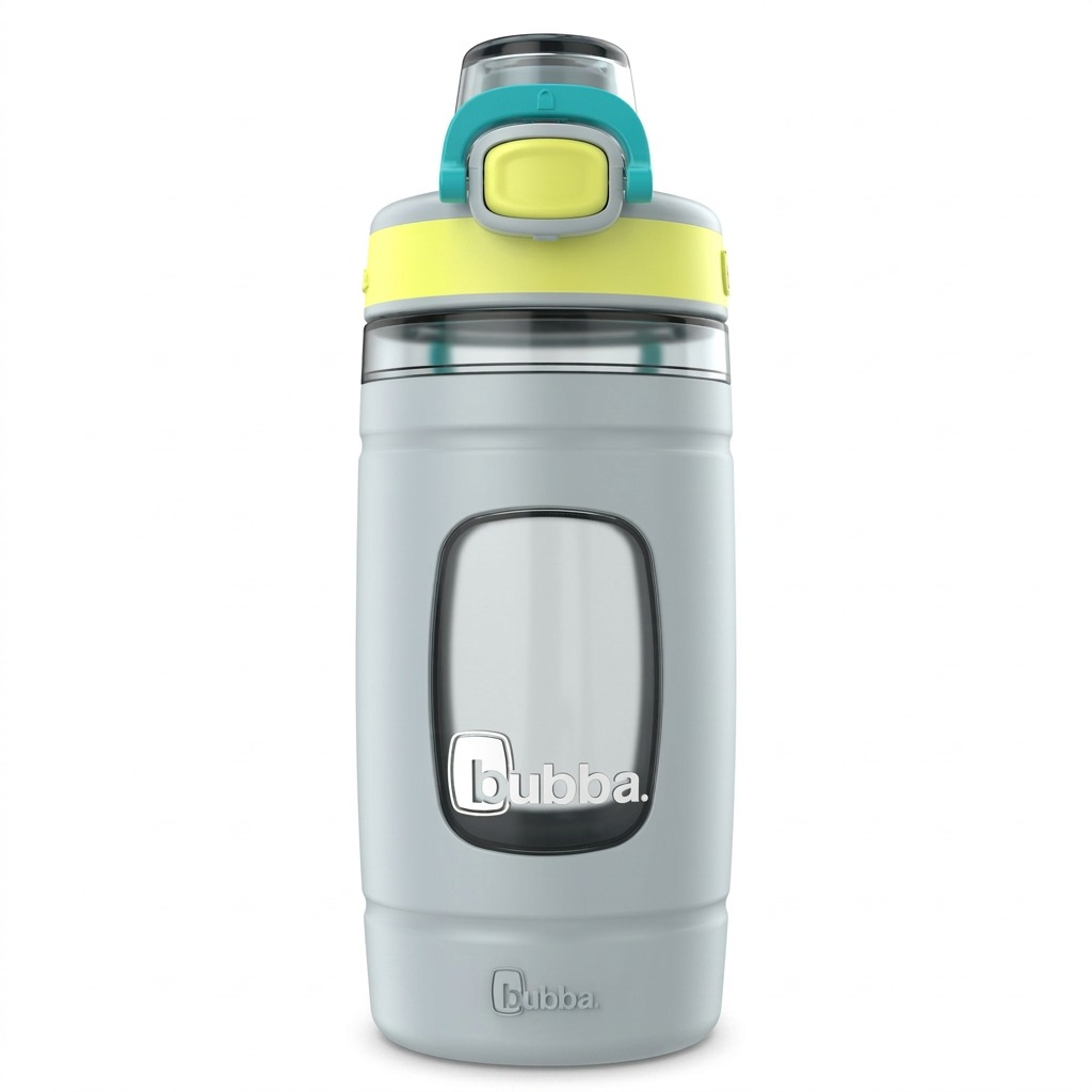 High-resolution hero shot of the 16 oz Bubba Flo bottle in Light Stone, Limelight, and Scuba on a white background.