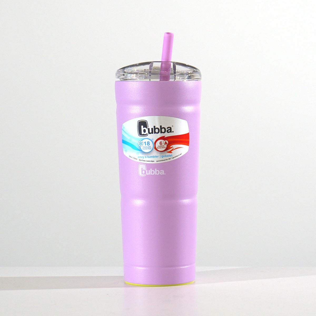 24 oz Envy S tumbler with straw lid in Lavender Frost, studio photo