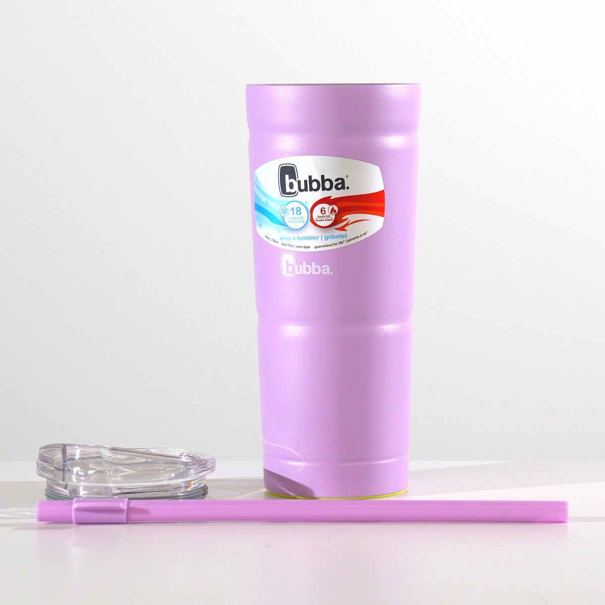 24 oz Envy S tumbler with straw lid in Lavender Frost with lid off, studio photo