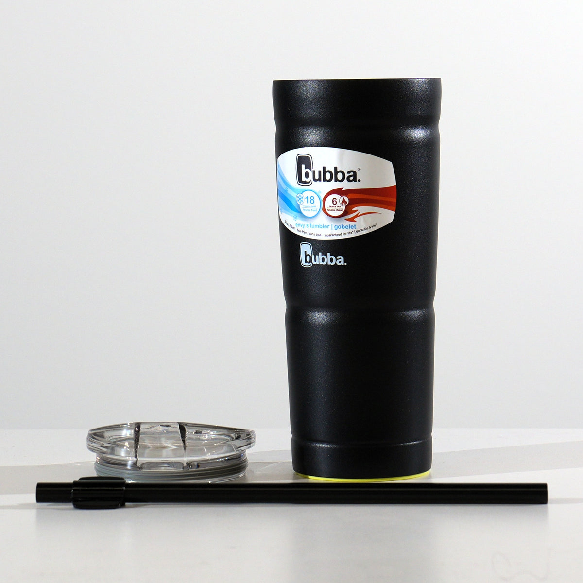 24 oz Envy S tumbler with straw lid in Licorice with lid off, studio photo