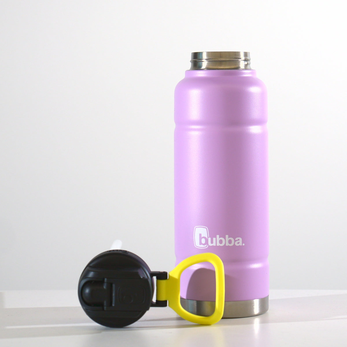 40 oz Trailblazer insulated bottle with straw lid in Lavender Frost with lid off, studio photo